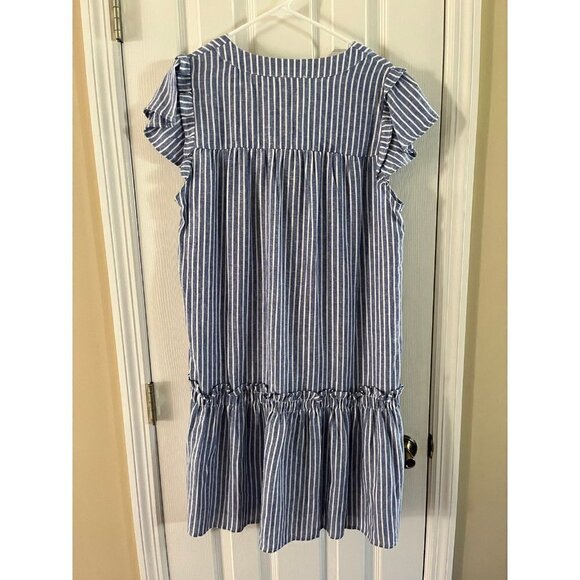 Striped Blue Linen Blend Dress NWT - Picture 2 of 2
